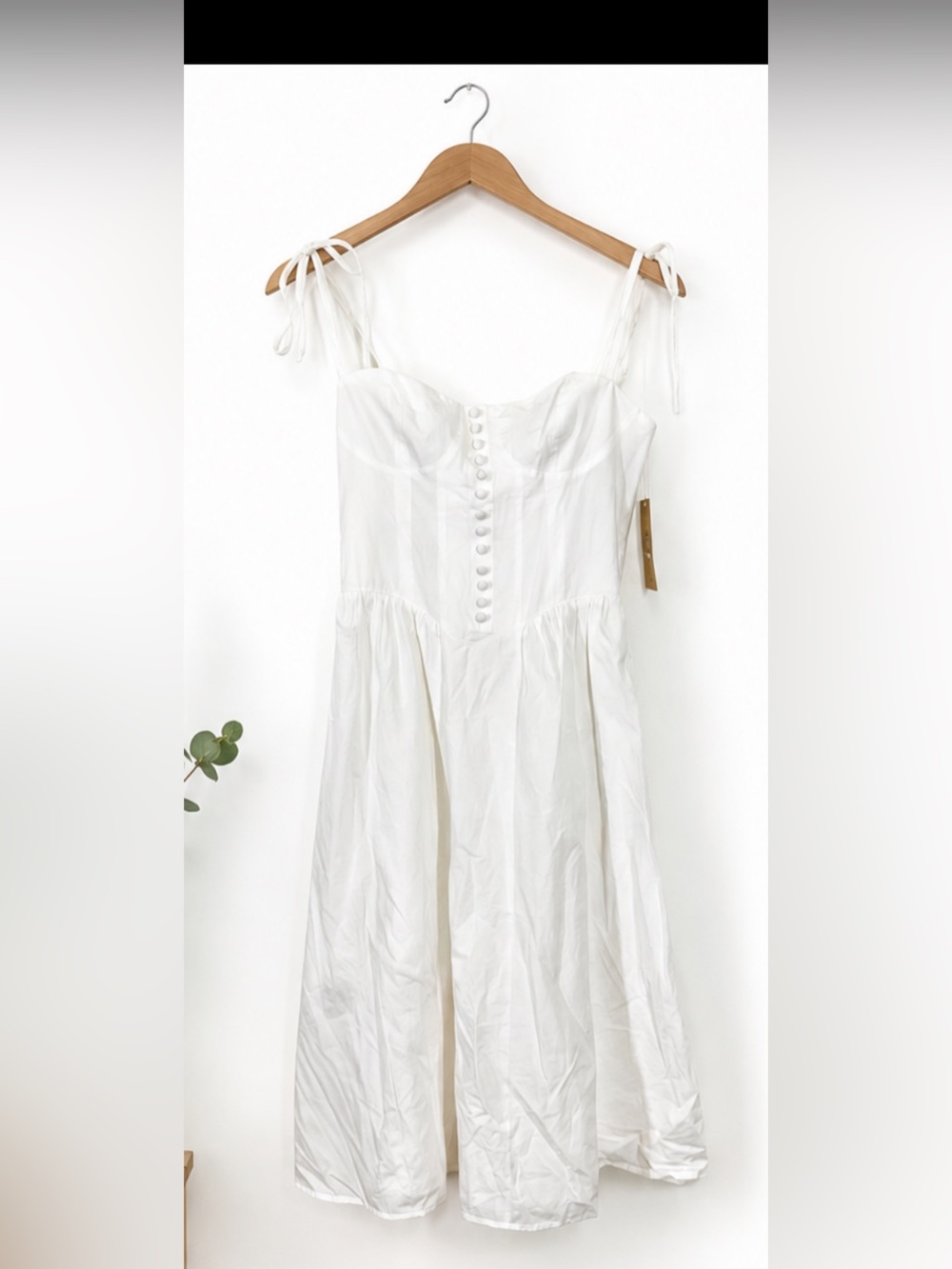 O.P.T White Midi Sundress with Button Front and Tie Straps NWT